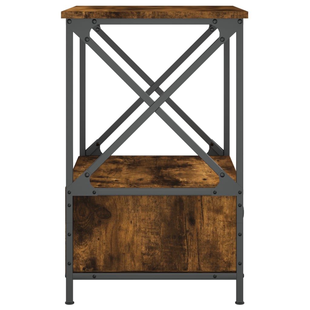 Sängbord rökfärgad ek 50x41x65 cm konstruerat trä