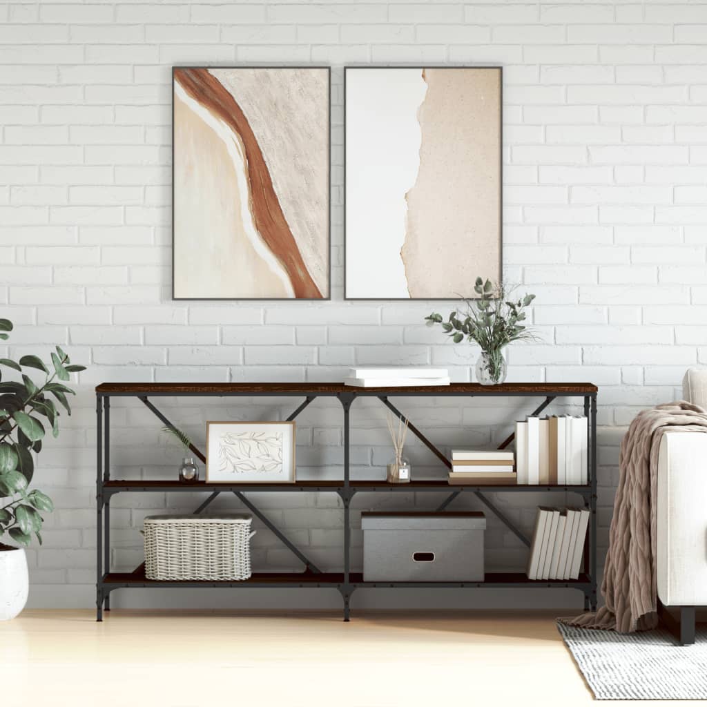 Konsolbord brun ek 160x30x75 cm konstruerat trä och järn