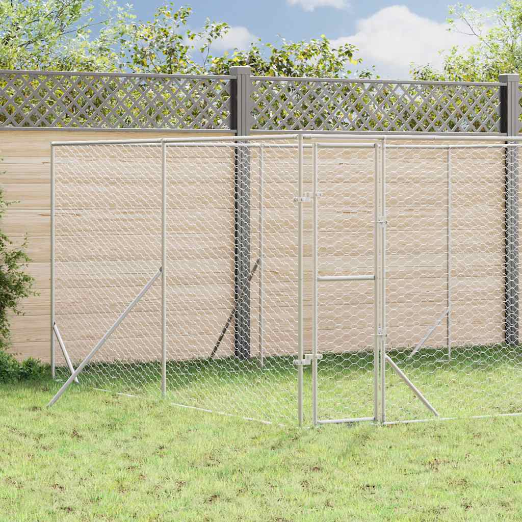 Hundgård för utomhusbruk silver 4x4x2 m galvaniserat stål