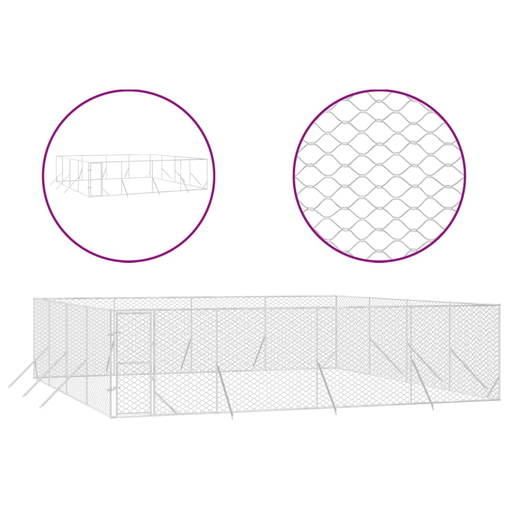 Hundgård för utomhusbruk silver 8x8x2 m galvaniserat stål