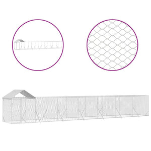 Hundgård med tak silver 14x2x2,5 m galvaniserat stål