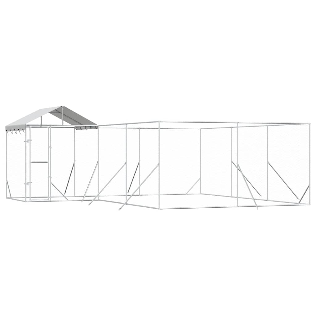 Hundgård med tak silver 6x6x2,5 m galvaniserat stål