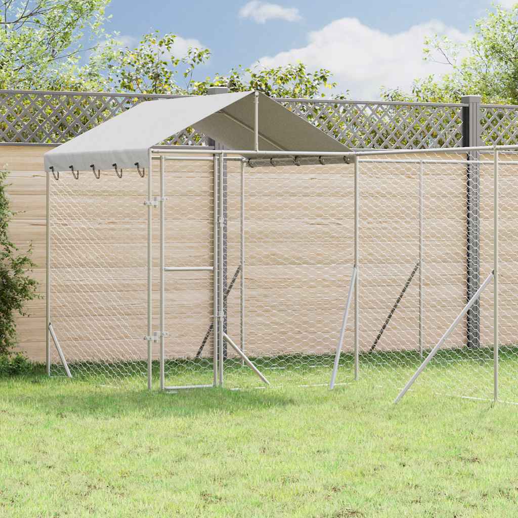 Hundgård med tak silver 6x6x2,5 m galvaniserat stål