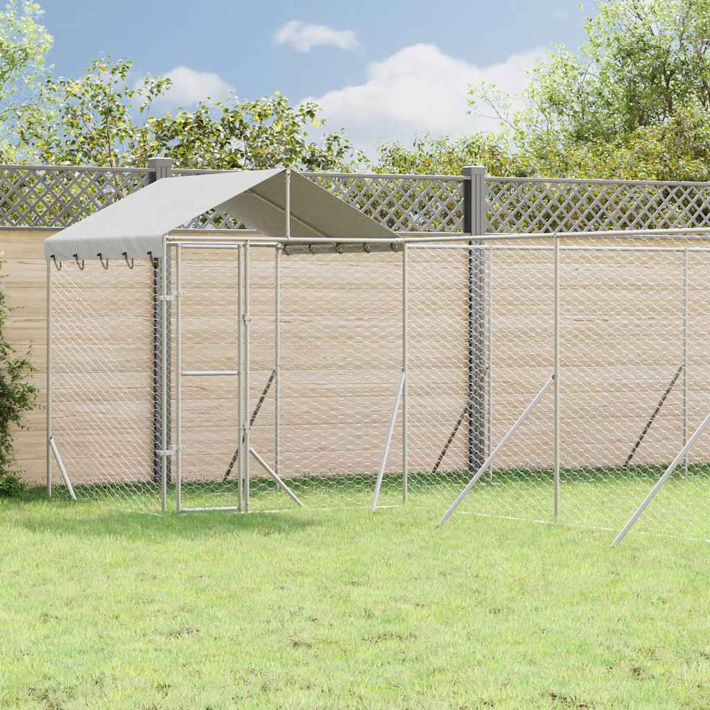 Hundgård med tak silver 10x8x2,5 m galvaniserat stål