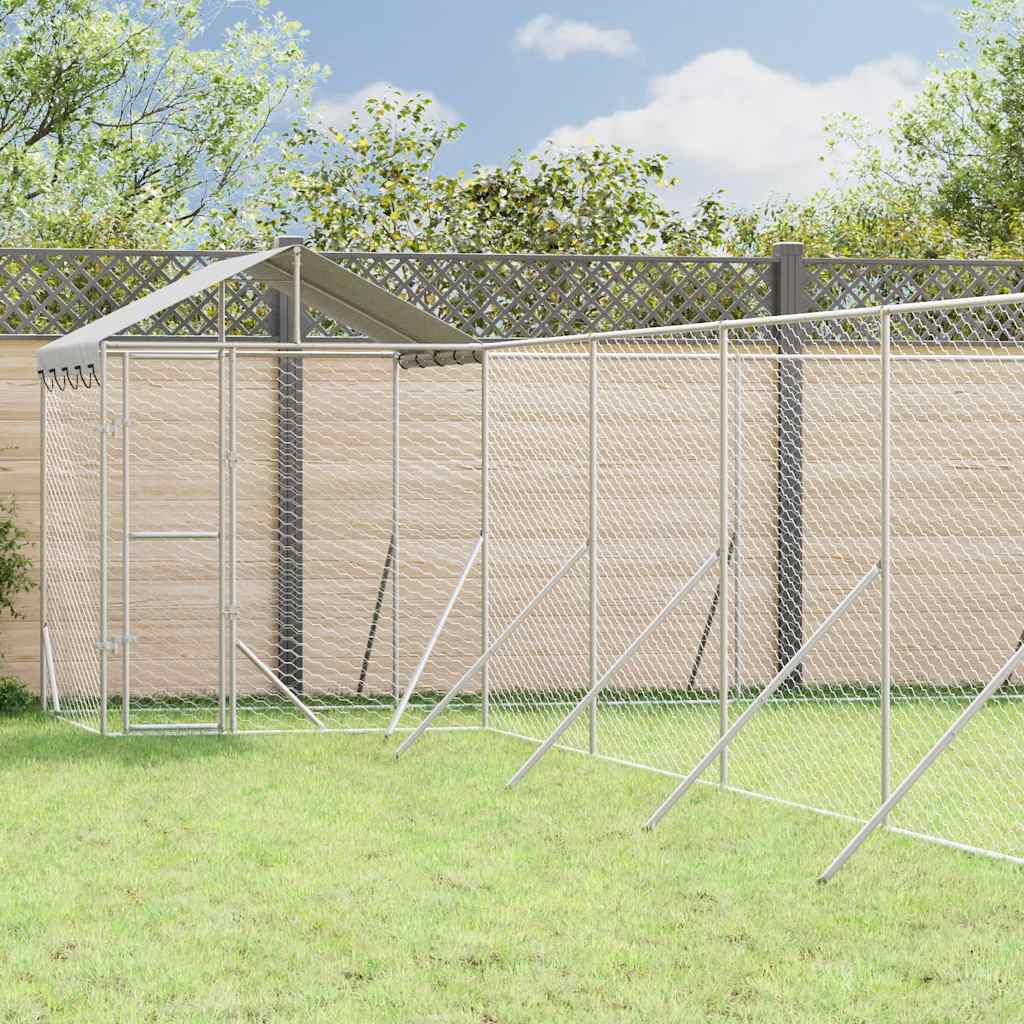 Hundgård med tak silver 12x12x2,5 m galvaniserat stål