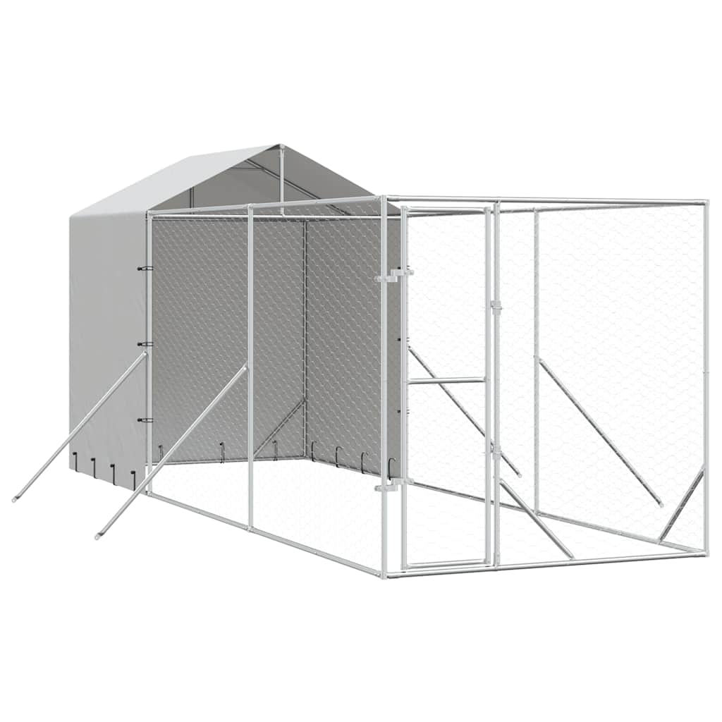 Hundgård med tak silver 2x6x2,5 m galvaniserat stål