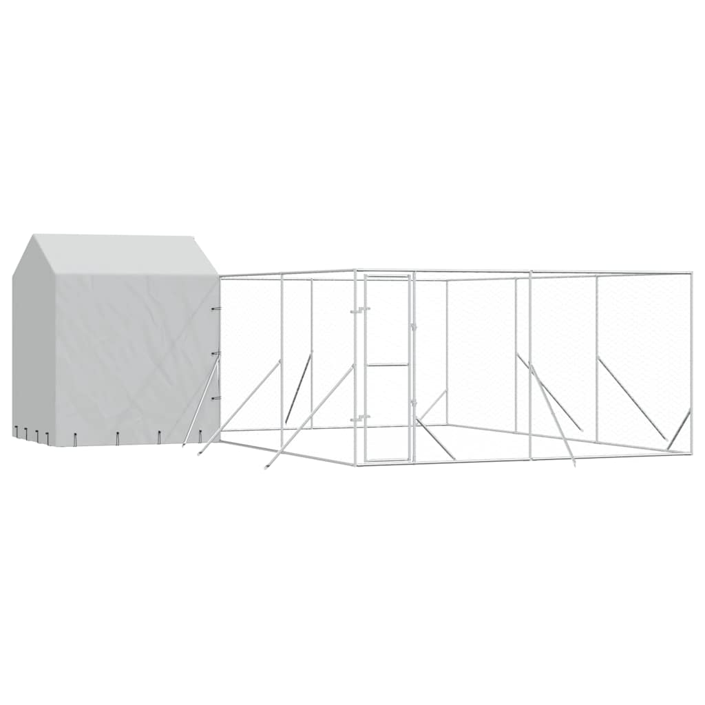 Hundgård med tak silver 6x6x2,5 m galvaniserat stål