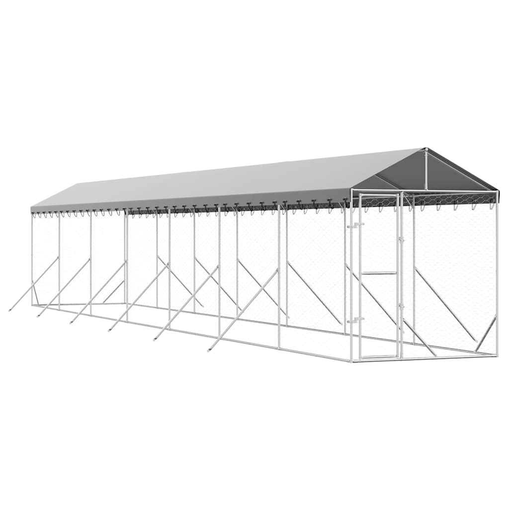 Hundgård med tak silver 2x14x2,5 m galvaniserat stål