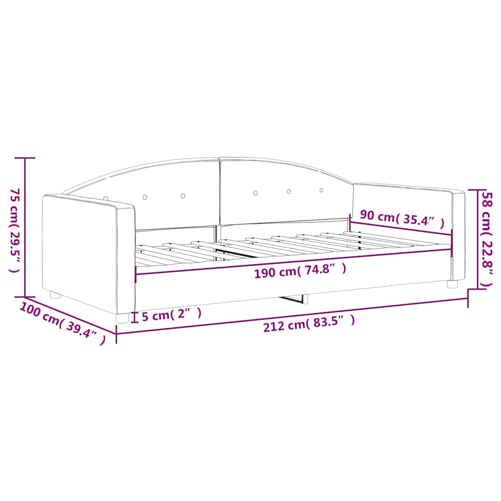 Dagbädd mörkgrå 90x190 cm sammet