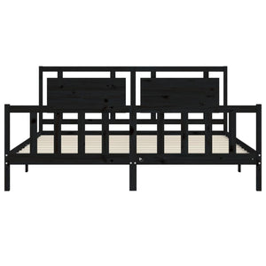 Sängram med huvudgavel svart 200x200 cm massivt trä