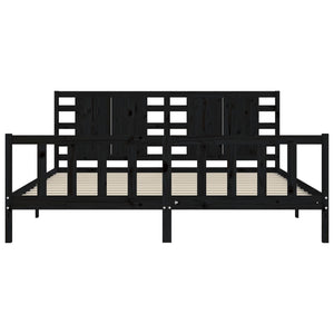 Sängram med huvudgavel svart 200x200 cm massivt trä