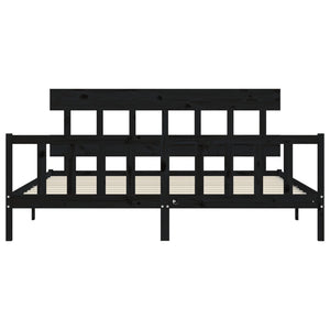 Sängram med huvudgavel svart 200x200 cm massivt trä