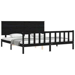 Sängram med huvudgavel svart 200x200 cm massivt trä