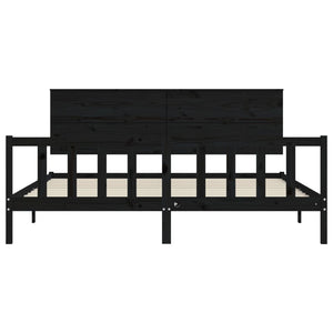Sängram med huvudgavel svart 200x200 cm massivt trä
