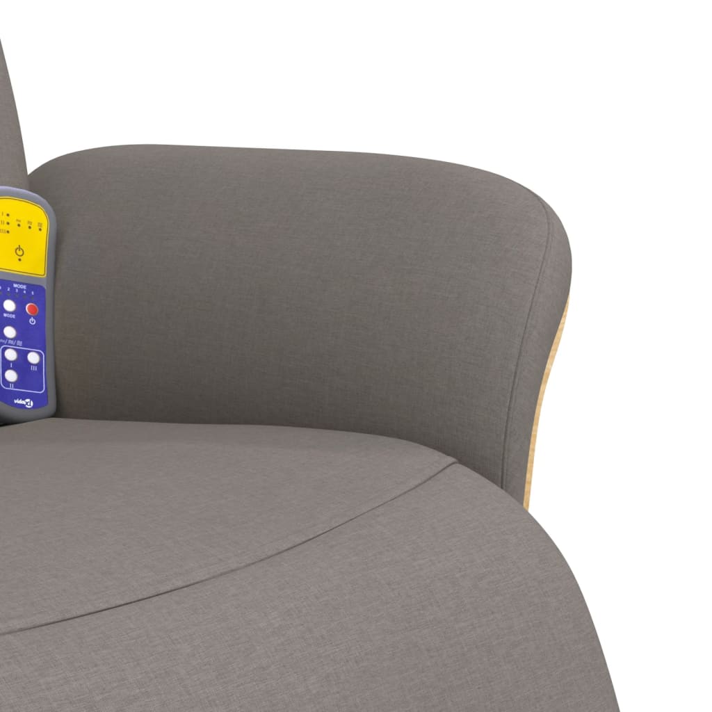 Massagefåtölj med fotstöd taupe tyg