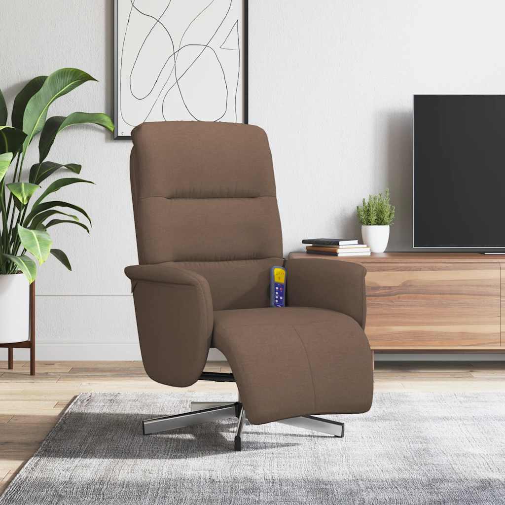 Massagefåtölj med fotstöd brun tyg