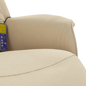 Massagefåtölj med fotstöd gräddvit tyg