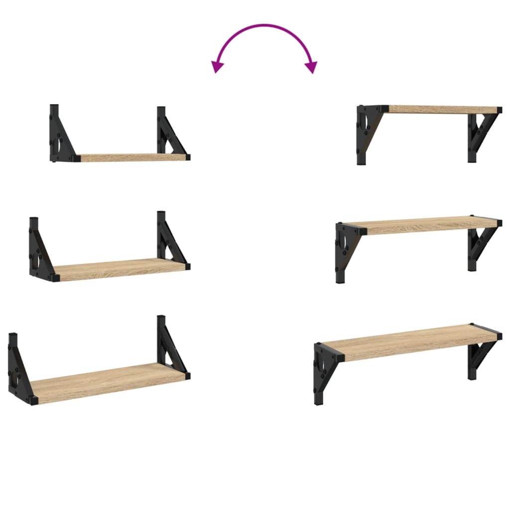 Vägghyllor 3 st sonoma-ek konstruerat trä