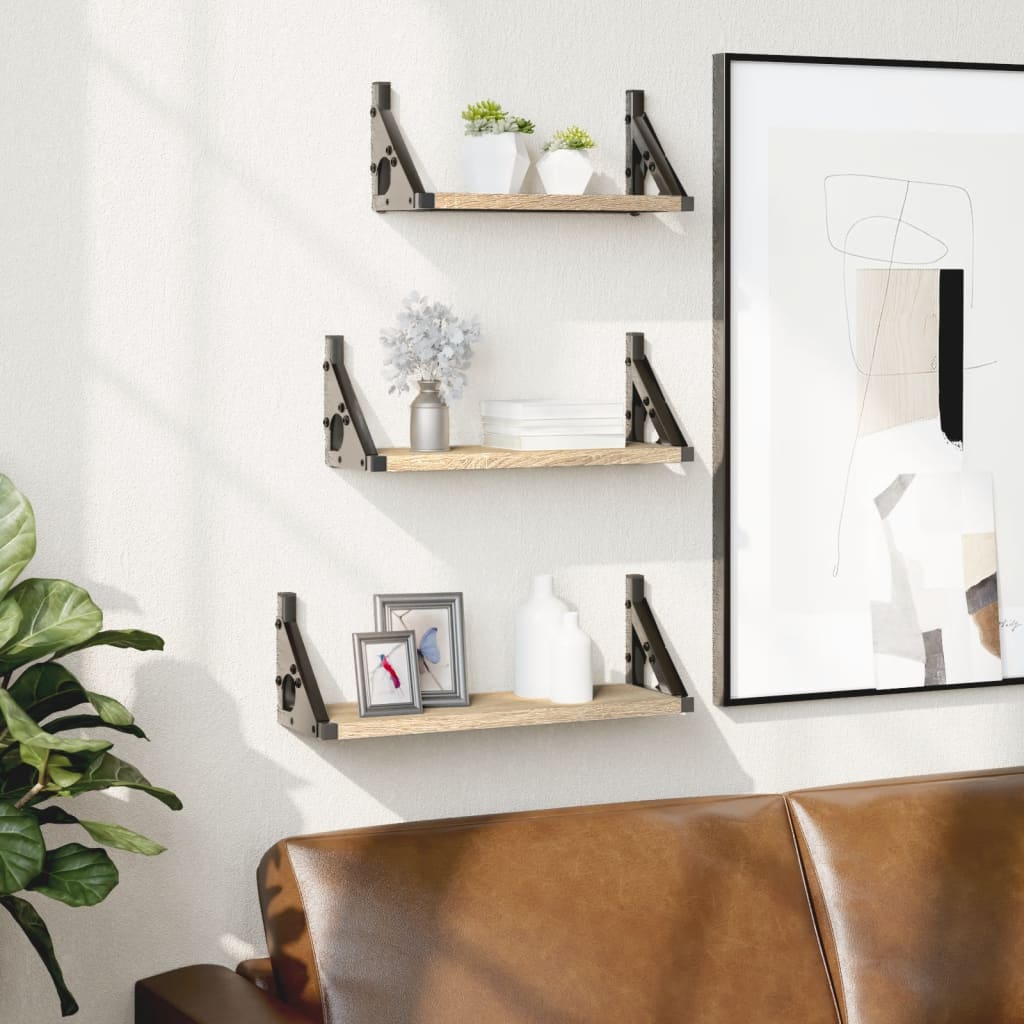 Vägghyllor 3 st sonoma-ek konstruerat trä