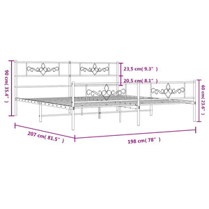 Sängram med huvudgavel och fotgavel svart metall 193x203 cm