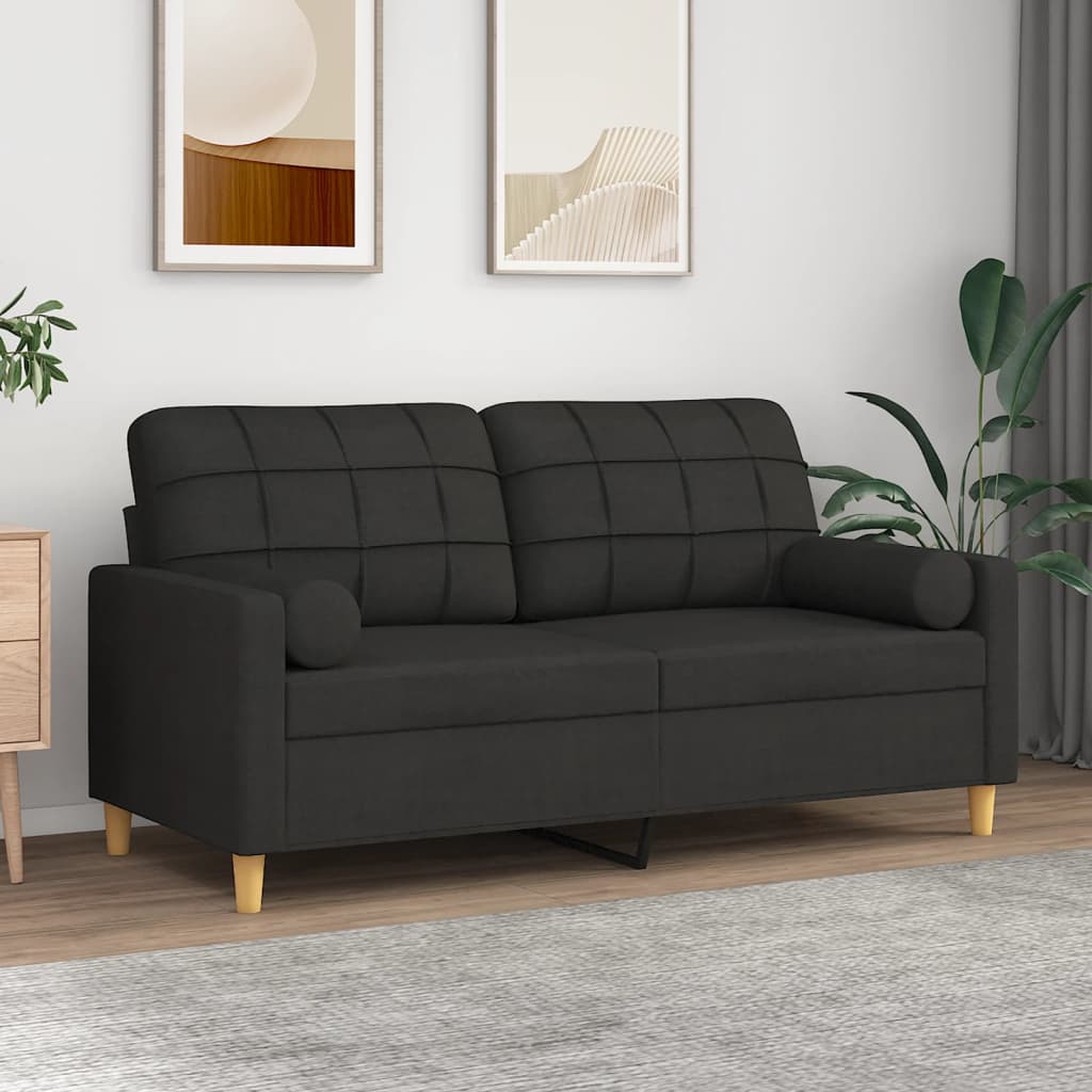 2-sits soffa med prydnadskuddar svart 140 cm tyg