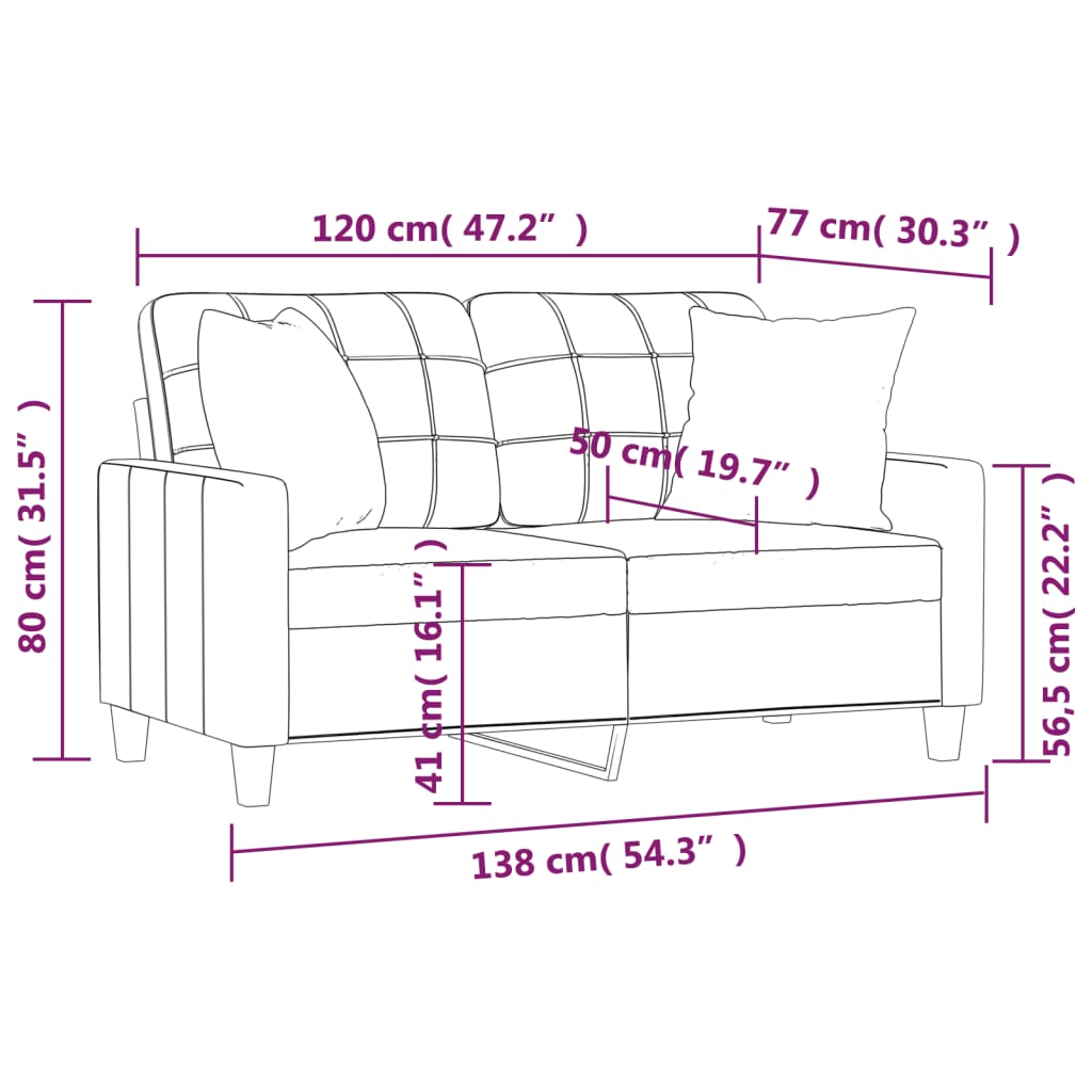 2-sits soffa med prydnadskuddar grå 120 cm konstläder