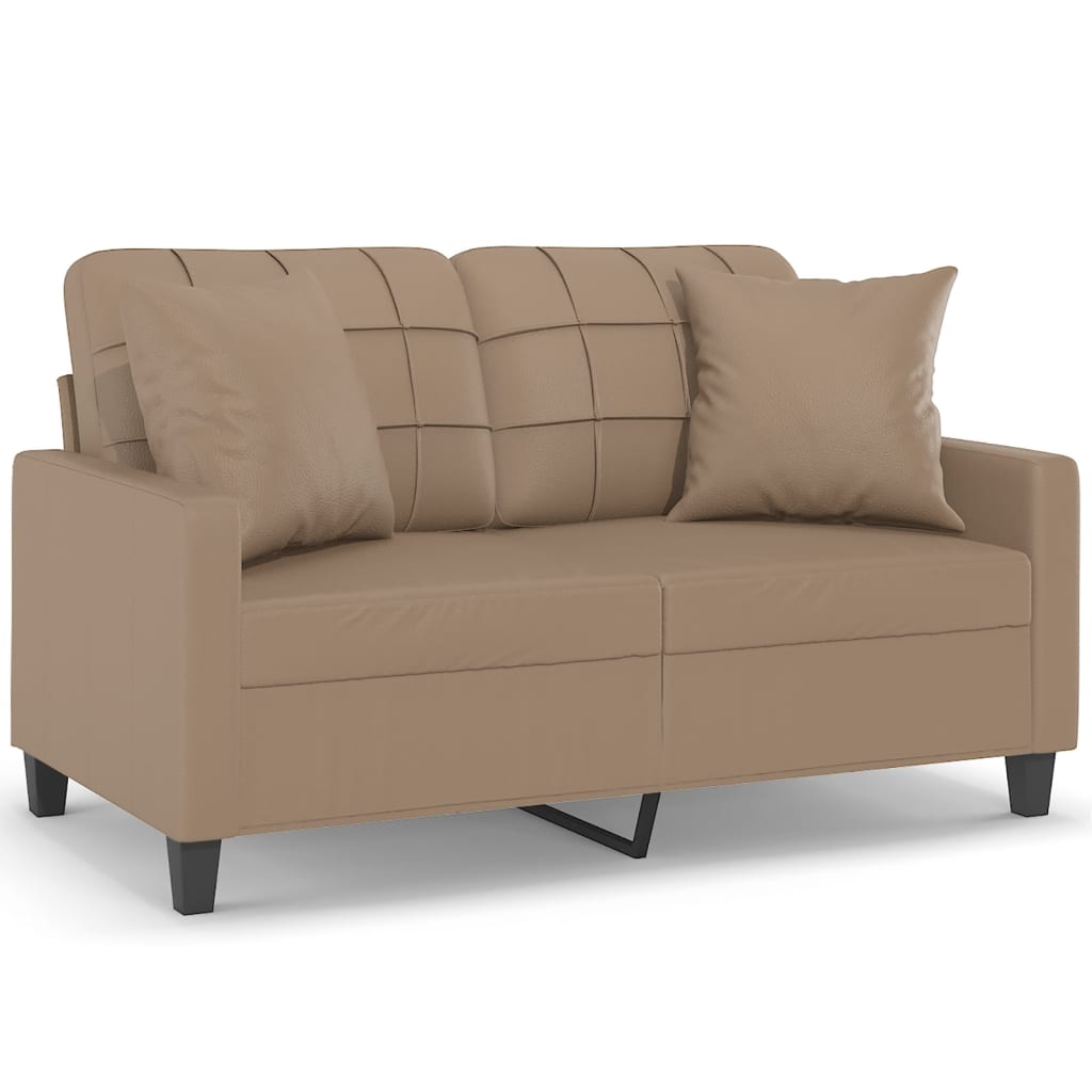 2-sits soffa med prydnadskuddar cappuccino 120 cm konstläder