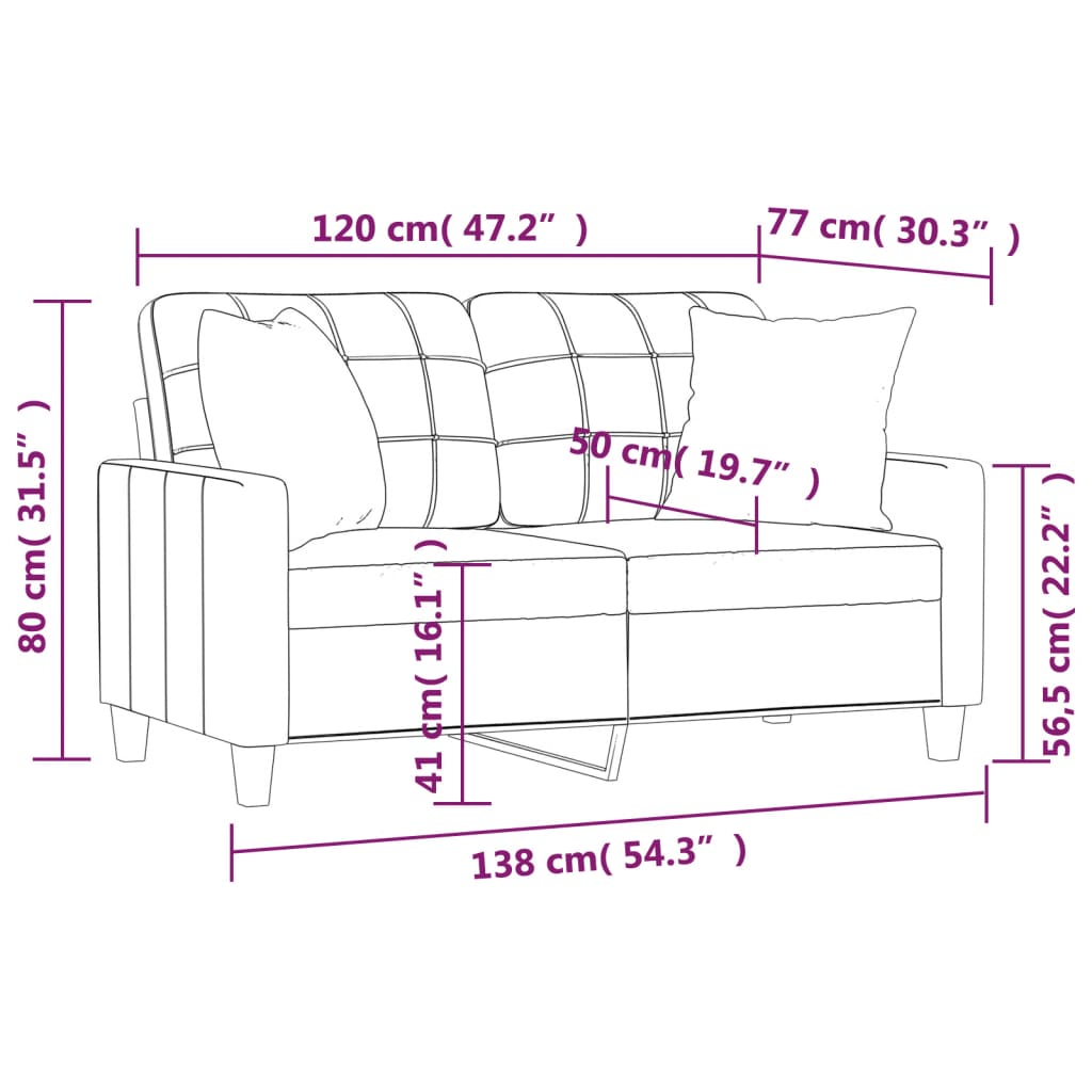 2-sits soffa med prydnadskuddar cappuccino 120 cm konstläder