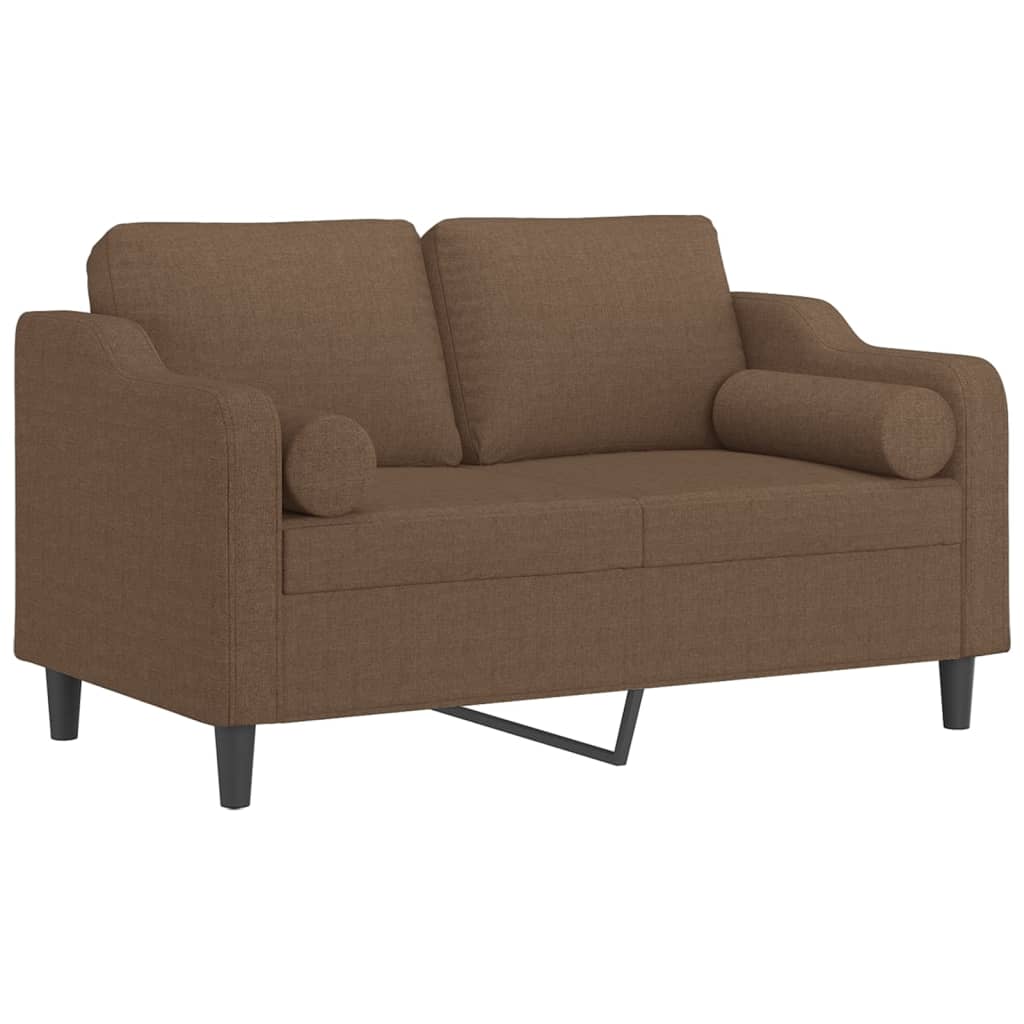 2-sits soffa med prydnadskuddar brun 120 cm tyg