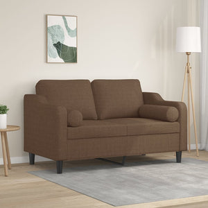 2-sits soffa med prydnadskuddar brun 120 cm tyg