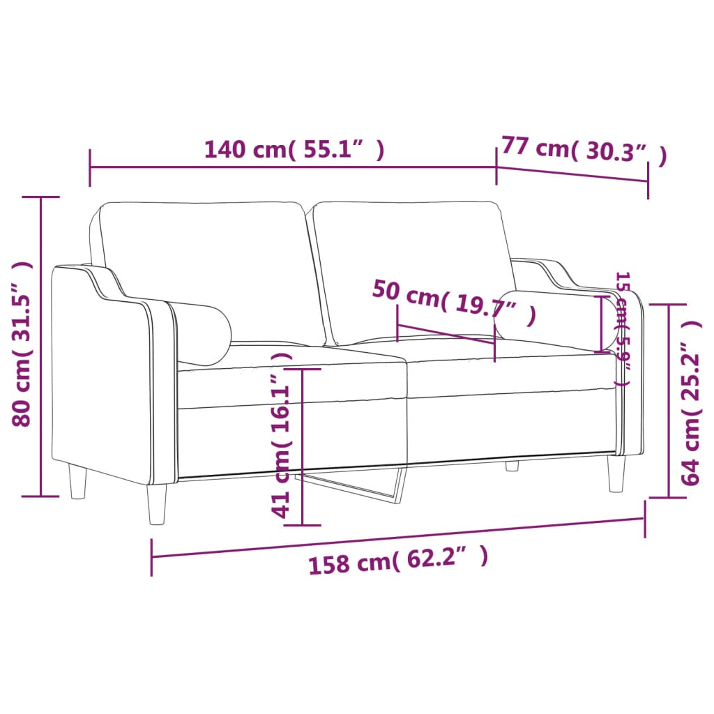 2-sits soffa med prydnadskuddar brun 140 cm tyg