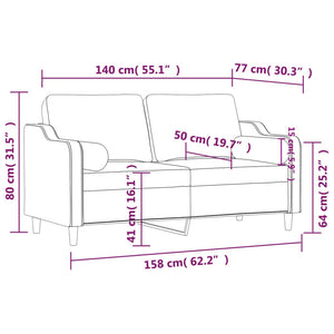 2-sits soffa med prydnadskuddar brun 140 cm tyg