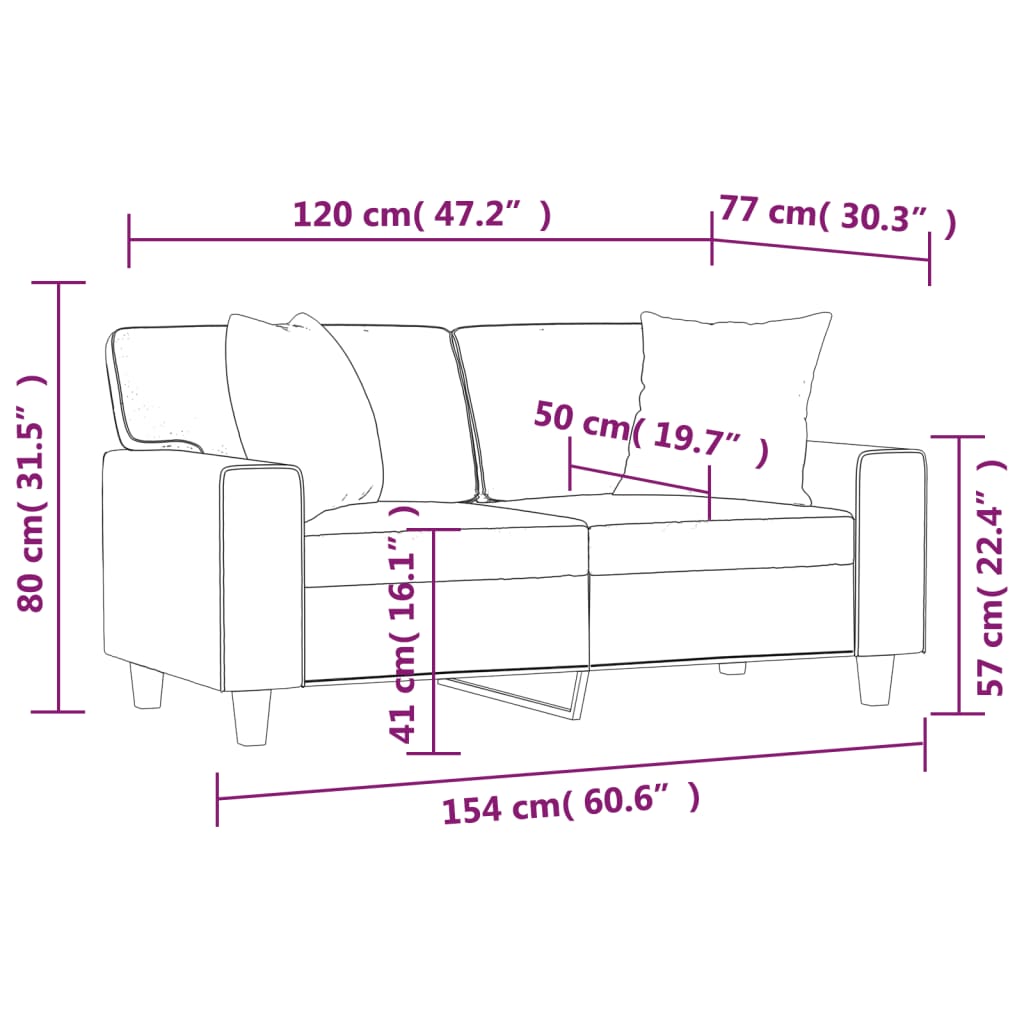 2-sits soffa med prydnadskuddar cappuccino 120 cm konstläder