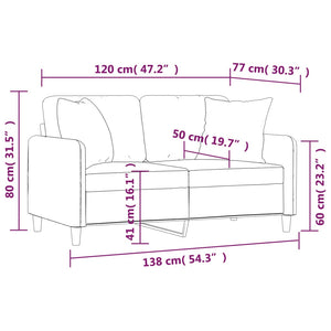 2-sits soffa med prydnadskuddar brun 120 cm tyg
