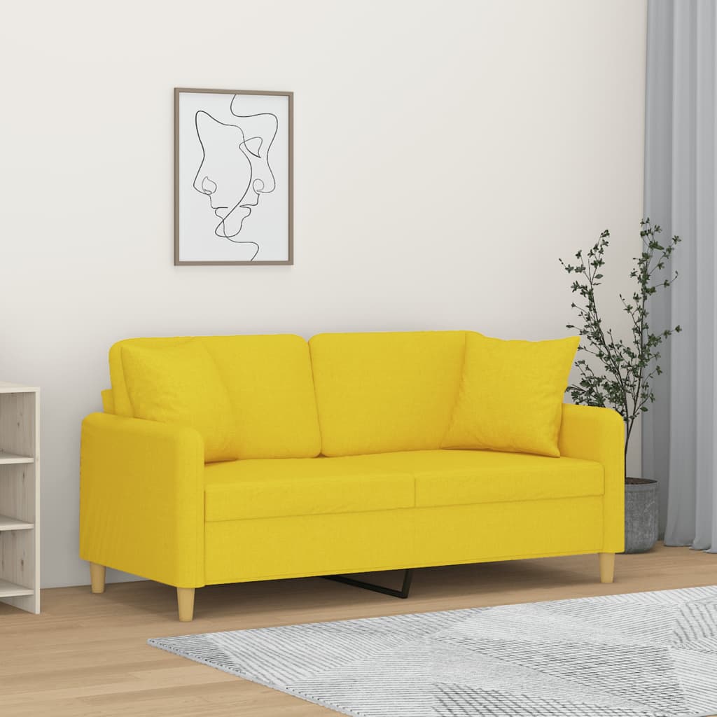 2-sits soffa med prydnadskuddar ljusgul 140 cm tyg