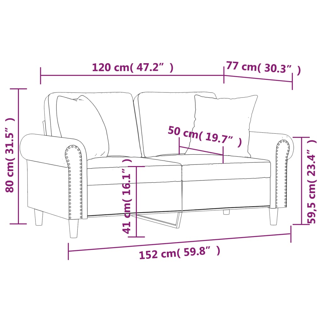 2-sits soffa med prydnadskuddar gräddvit 120 cm konstläder