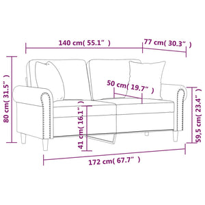 2-sits soffa med prydnadskuddar grå 140 cm konstläder