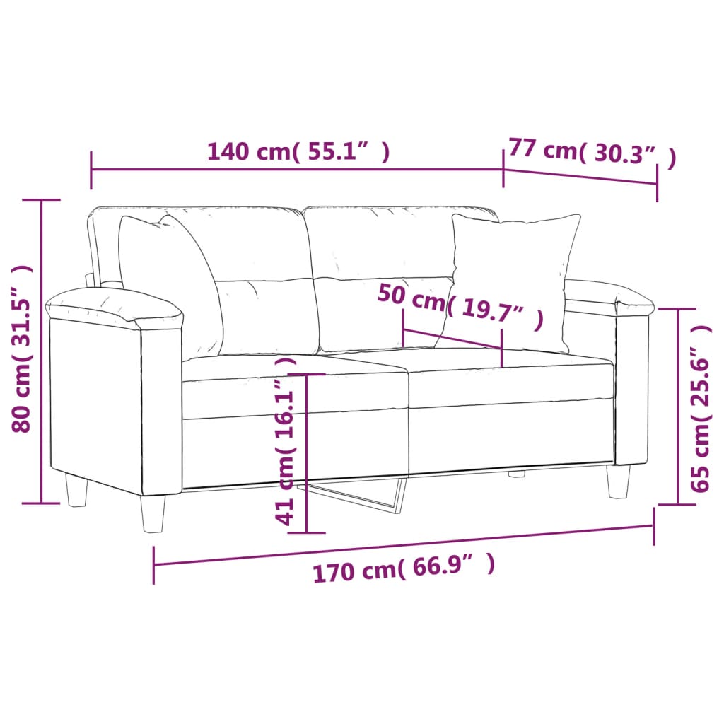 2-sits soffa med prydnadskuddar gräddvit 140 cm konstläder