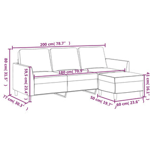 3-sitssoffa med fotpall grå 180 cm konstläder