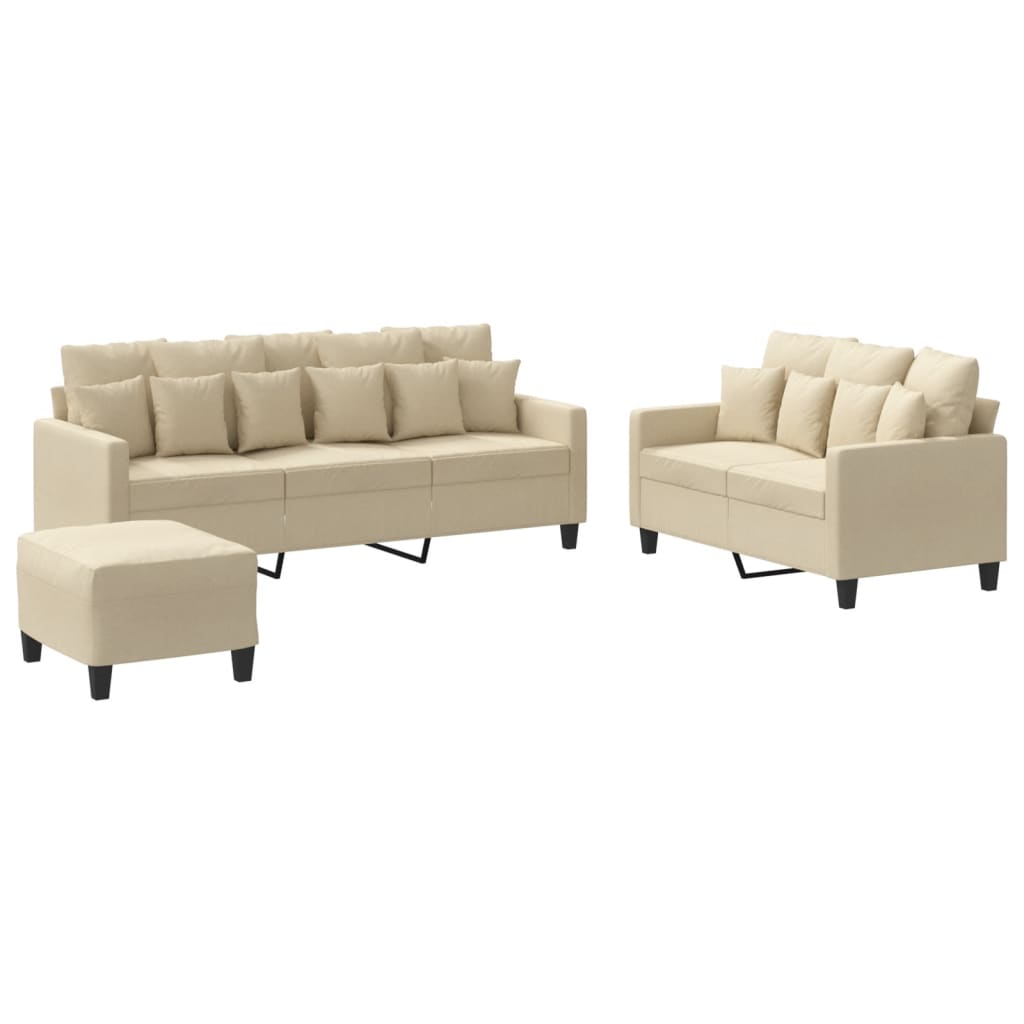 Soffgrupp med dynor 3 delar Gräddvit tyg