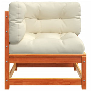 Hörnsektion till trädgårdssoffa med dynor vaxbrun massiv furu