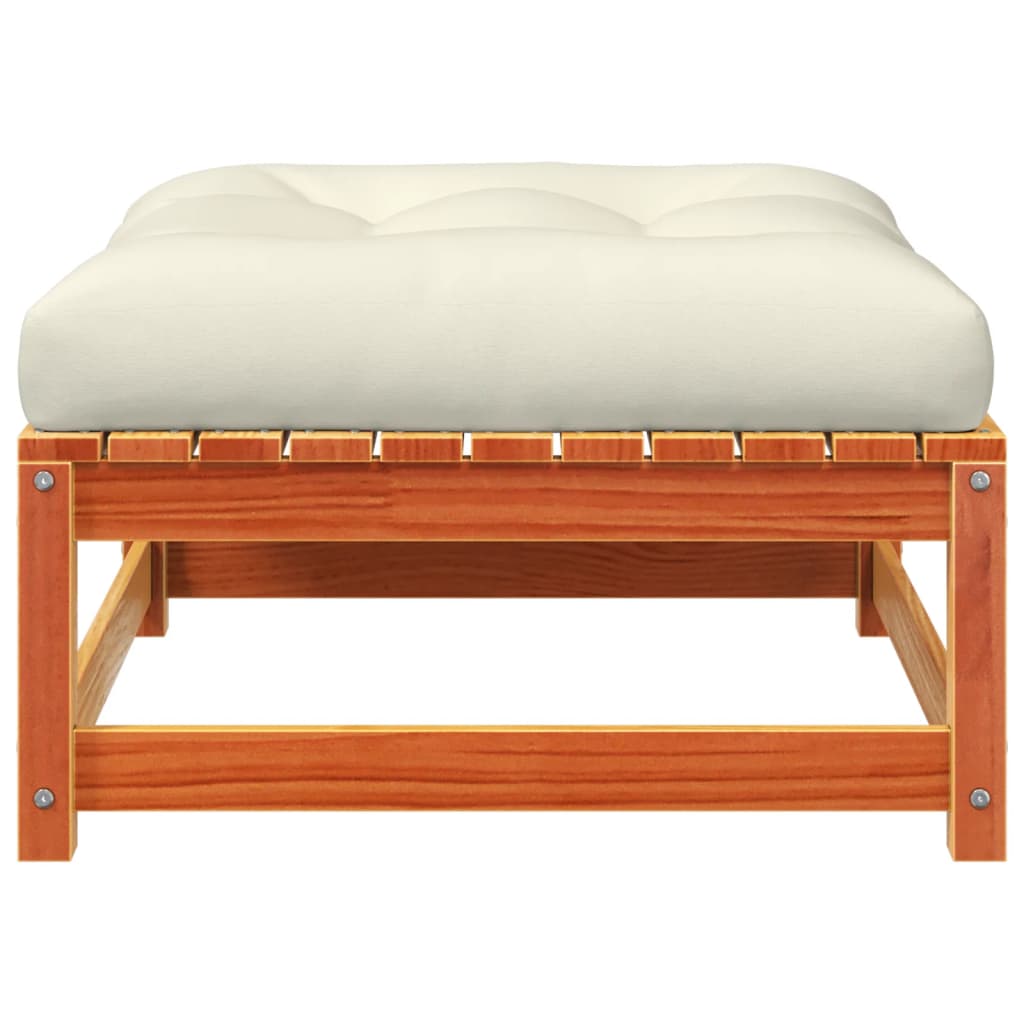 Fotpall med dyna för trädgården vaxbrun massiv furu