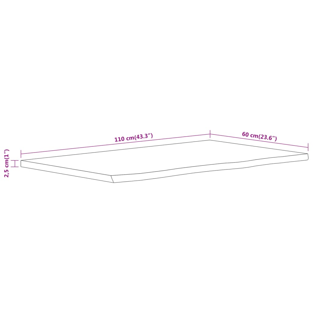 Bänkskiva för badrum 110x60x2,5 cm rektangulär massiv akacia