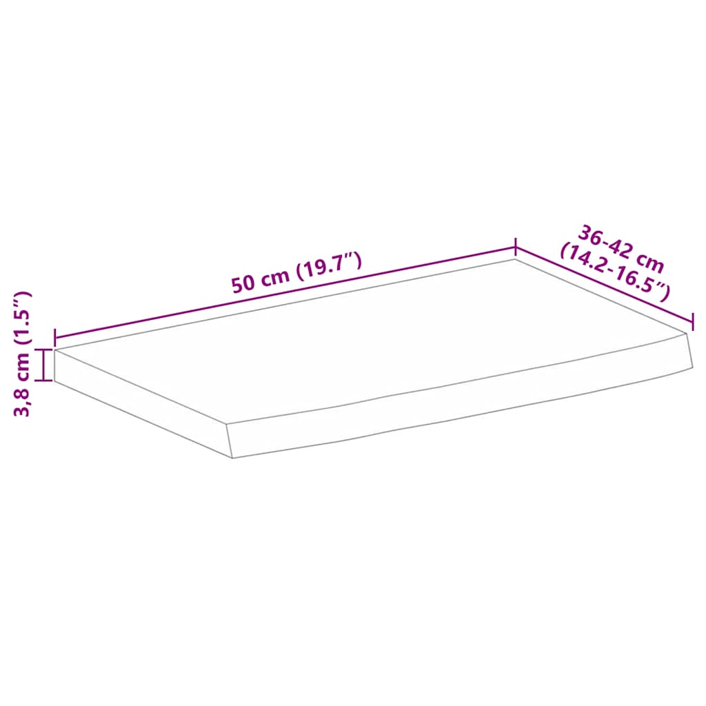 Bordsskiva 50x40x3,8 cm levande kant massivt grovt mangoträ
