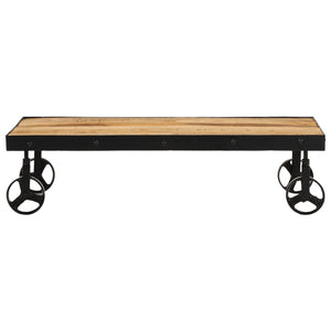 Soffbord med hjul massivt mangoträ 100x55x26 cm