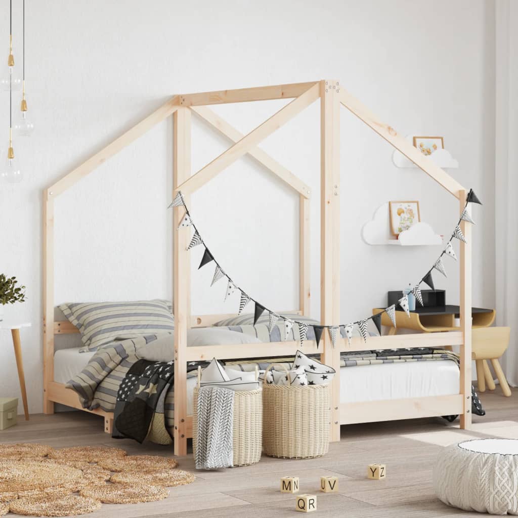 Sängram för barnsäng 2x(70x140) cm massiv furu