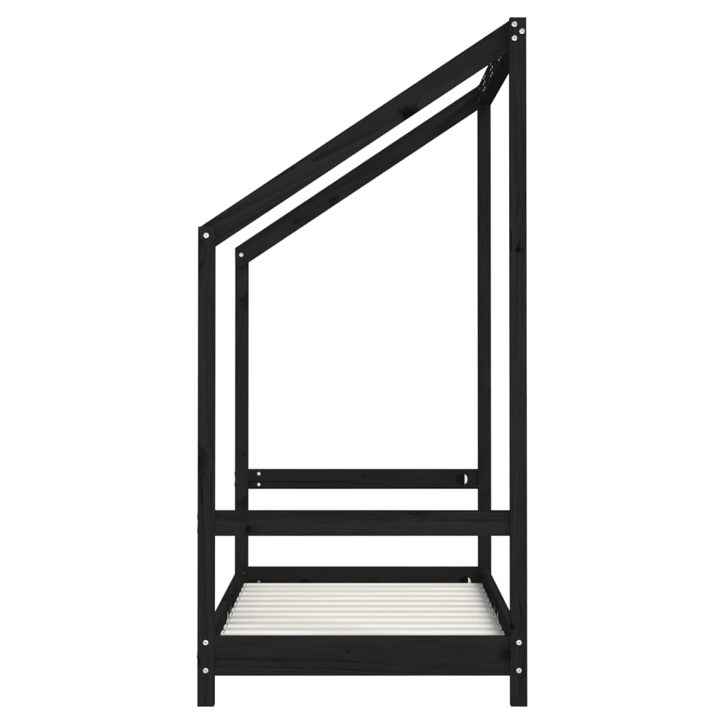 Sängram för barnsäng svart 2x(70x140) cm massiv furu