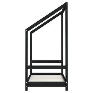 Sängram för barnsäng svart 2x(70x140) cm massiv furu