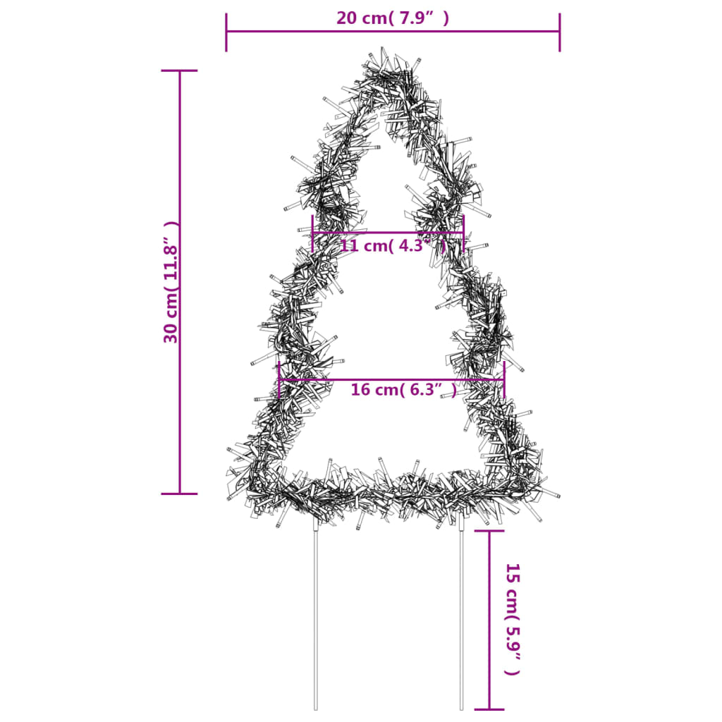 Julträd 3 st med spett 50 LEDs 30 cm