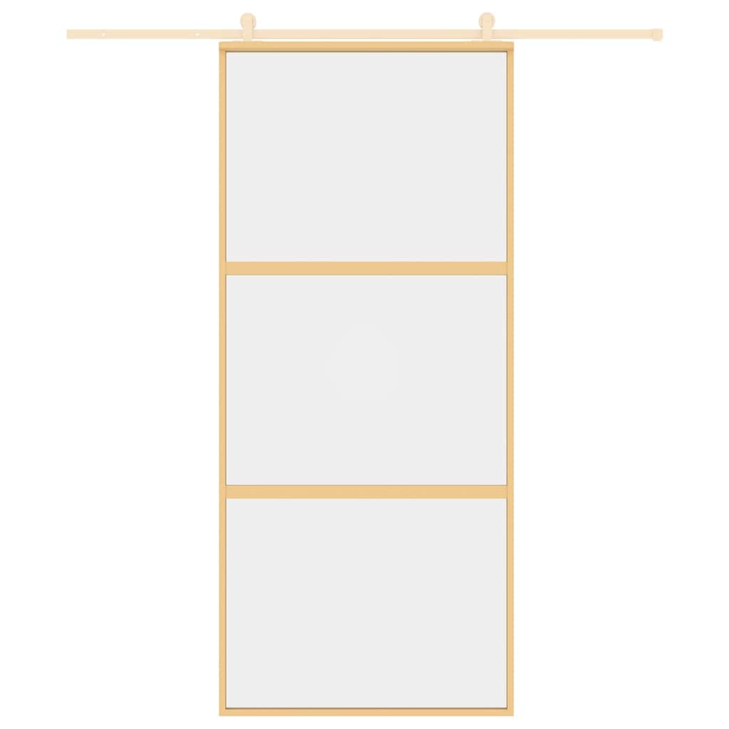 Skjutdörr guld 90x205 cm klart ESG-glas och aluminium